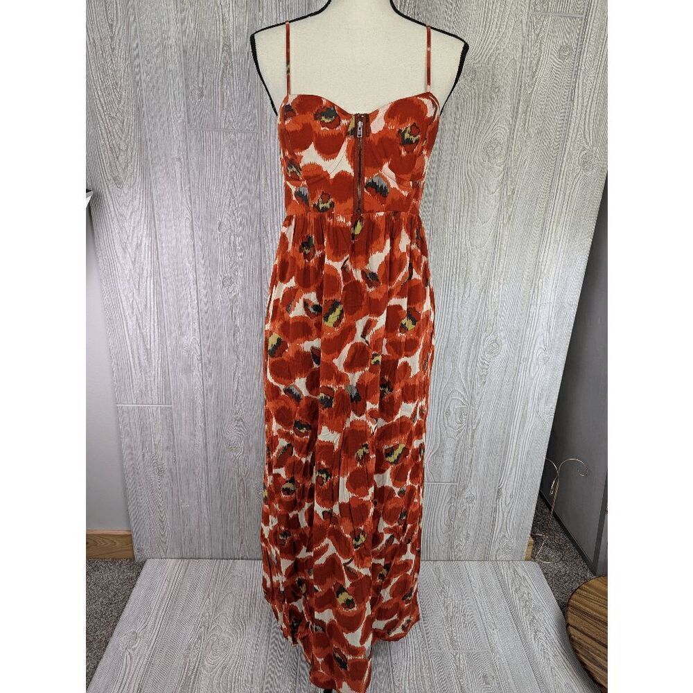 Elle Women's Medium Red Orange Spaghetti Strap Maxi Dress Gown Sundress